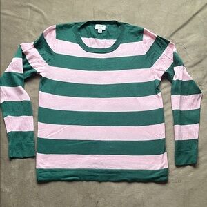 J. Crew Women's Striped Crewneck Sweater in Green and Pink